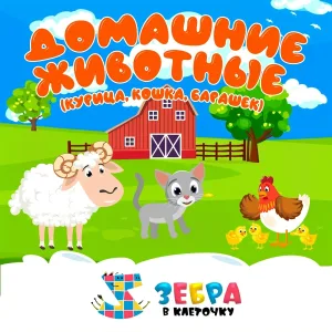 Зебра в клеточку - Домашние животные (Курица, кошка, барашек)